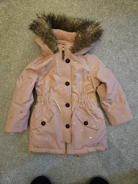 Joules Parka Coat Fur Fleece Quilted Pink Girls 6 Years