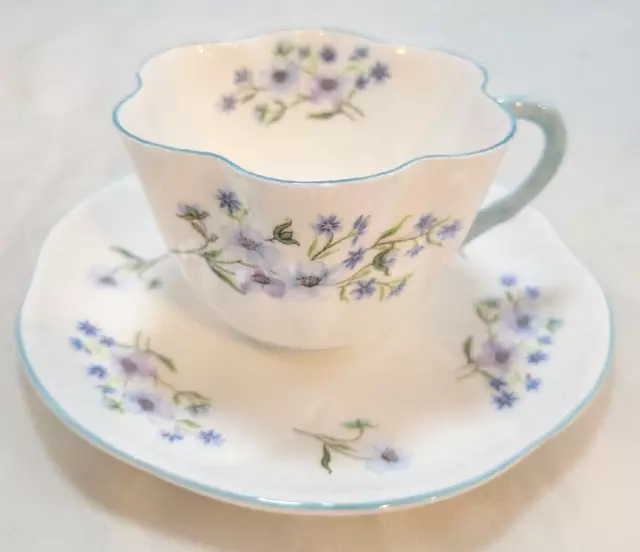 Shelley England Floral Blue Rock Dainty Fine Bone China Cup & Saucer Flared Fan