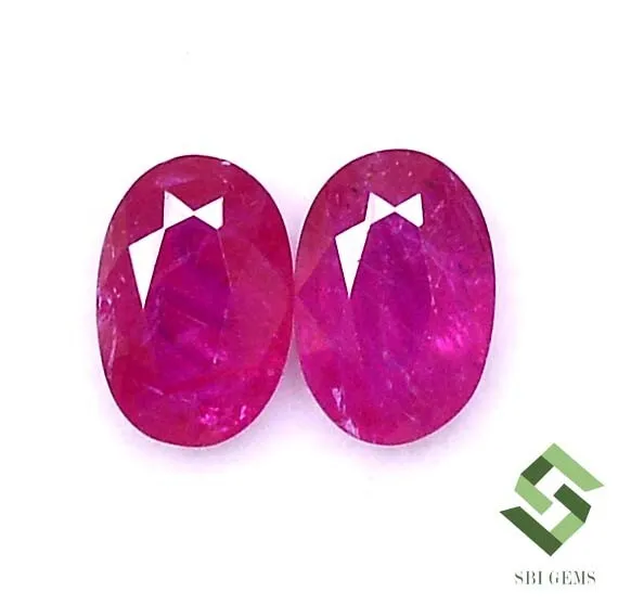 6x4 mm Certified Natural Ruby Oval Cut Pair 1.11 CTS Faceted Loose Gemstones