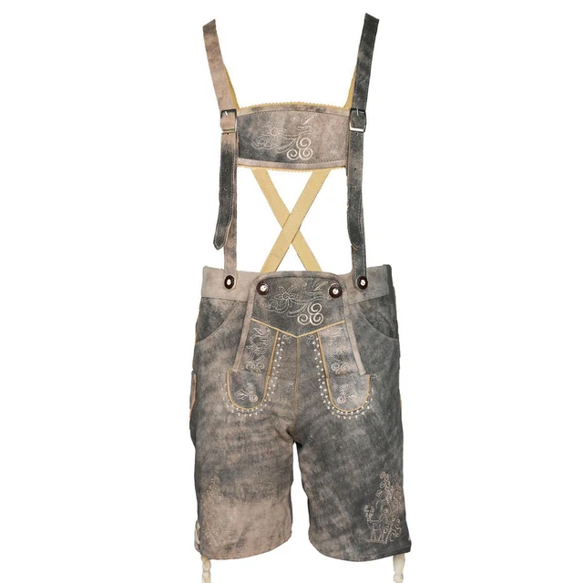 Edelnice Trachtenmode Pantaloni Corti In Pelle Di Bufalo Marrone Scuro – Con Ricamo, Tasche E Cintura, Per Occasioni Tradizionali