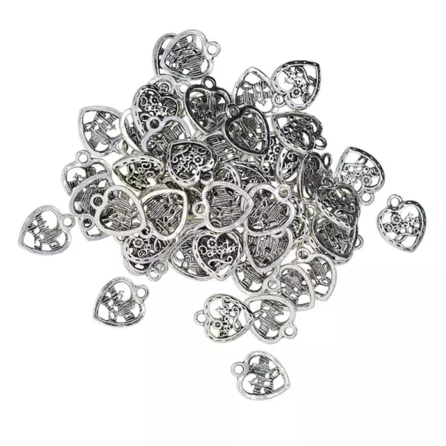 50Pcs Vintage Hollow out Filigree Heart Charms Pendants for 3