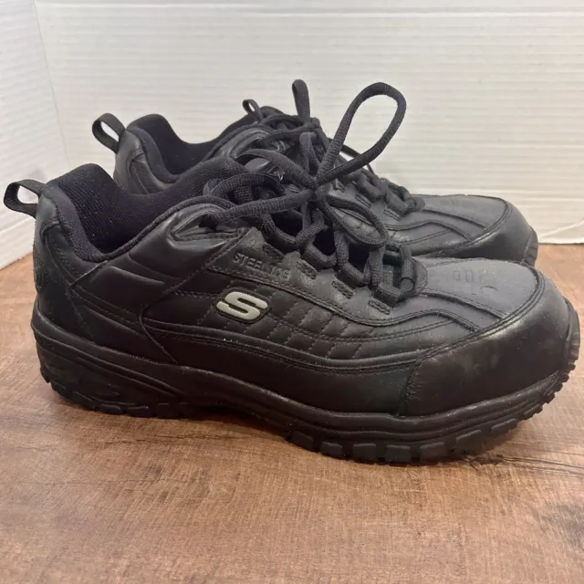 Skechers Steel Toe 76760EW Black Work Shoes Size 11 Men's Leather Upper