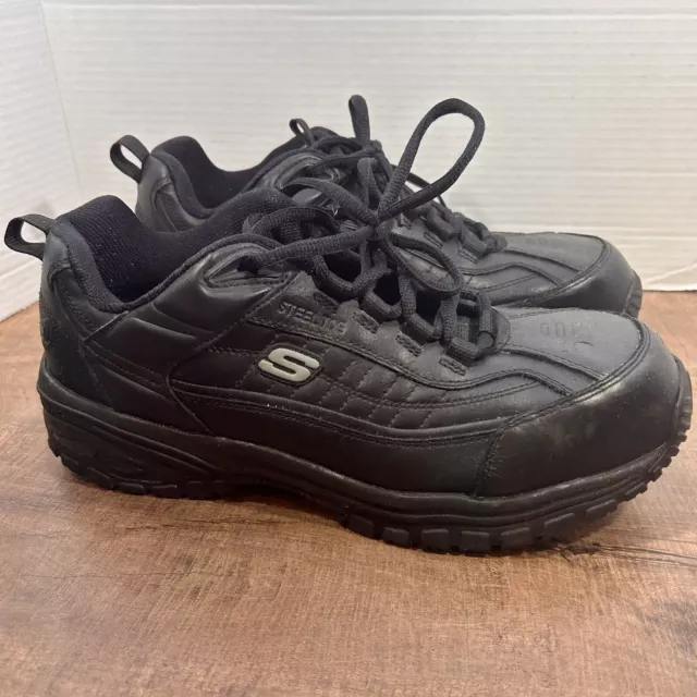Skechers Steel Toe 76760EW Black Work Shoes Size 11 Men's Leather Upper
