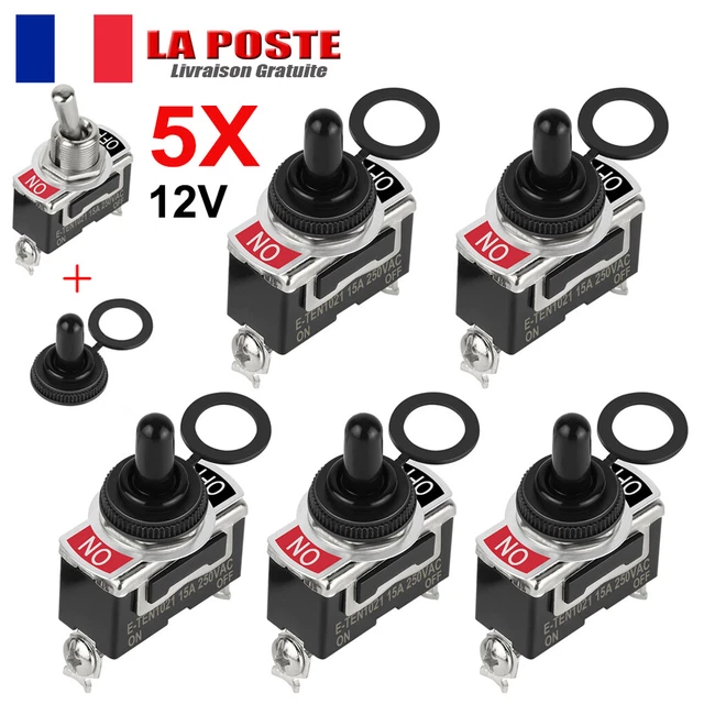 5 Interrupteurs étanches 12V - Bouton ON/OFF Précâblé, Pour Voiture, Camping, Bateau