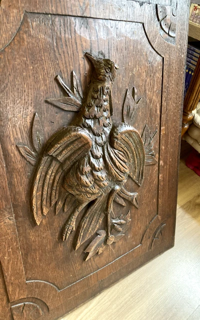 Ancien tableau Panneau en bois sculpté oiseaux faisan chasse trophée vintage