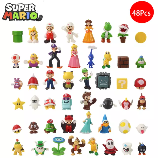 6/48 pcs Super Mario Bros Action Figures Figurines Set Cake Topper Decor Kid Toy