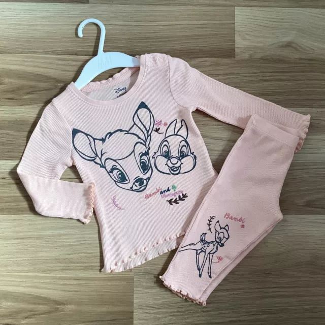 Set leggings top a costine vestiti bambina 6-9 mesi rosa Disney Bambi