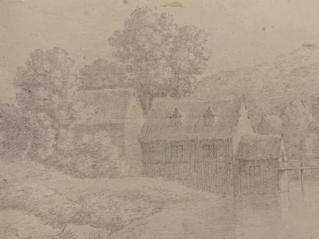 Fine 18th Century Drawing of Lakeside Homes in English Countryside on Wove Paper