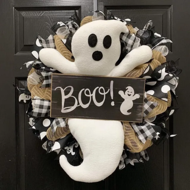 Halloween Spooky Swag Wreath Boo White Ghost Garland Ornaments For Front Door