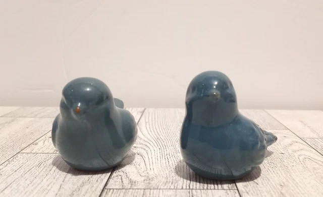 2 Simi Blue Glazed Ceramic Bird Figurine Bird Statue Country Cottage Bird Figure