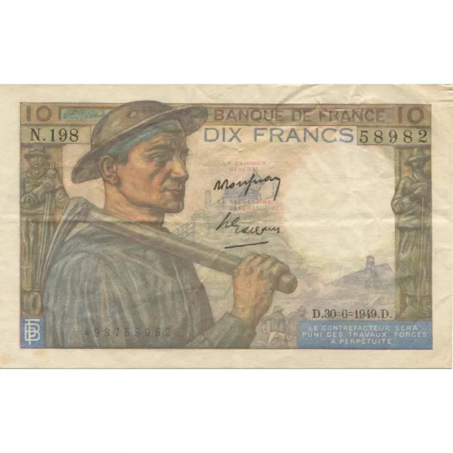 [#628308] France, 10 Francs, Mineur, 1949, 1949-06-30, AU, Fayette:8.22, KM:99,