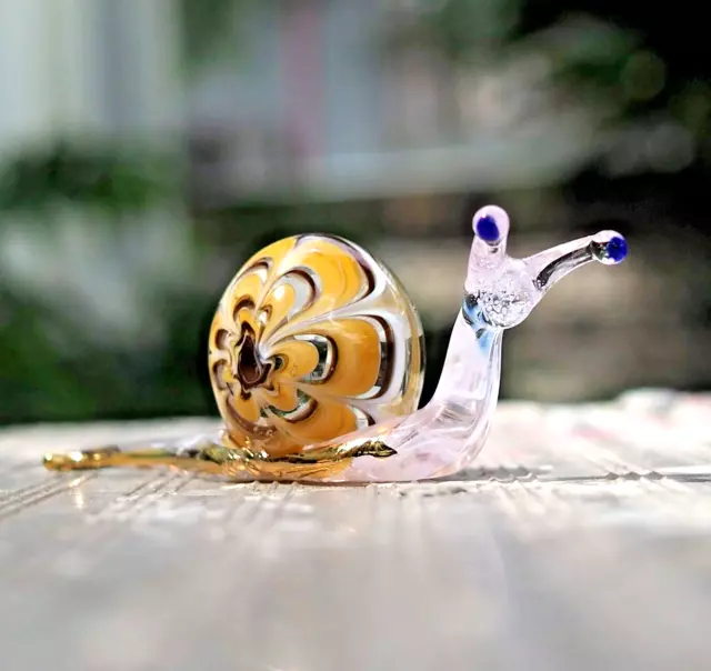 Amber glass Snail  handmade blown art glass figurine Home Decor Gift - Cute
