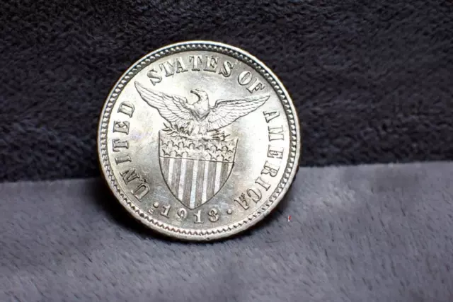 Philippines 10 Centavos Silver Coin 1918-S BU