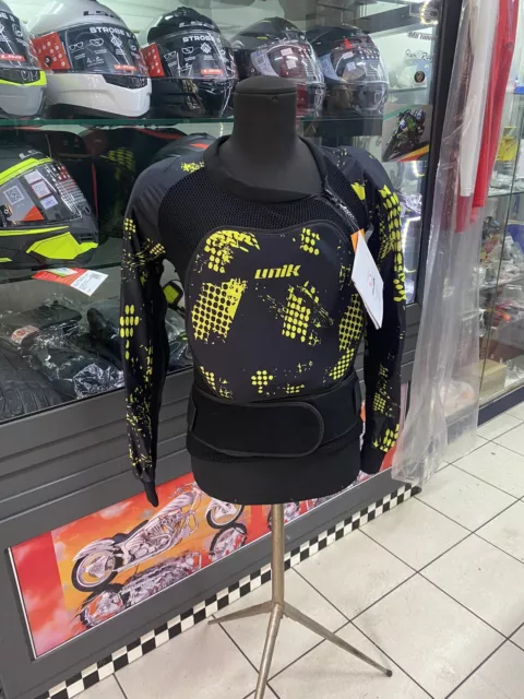 PETTORINA CORPETTO CROSS MOTOCROSS ENDURO UNIK Nero/GIALLOcon protezioni CE TG.L