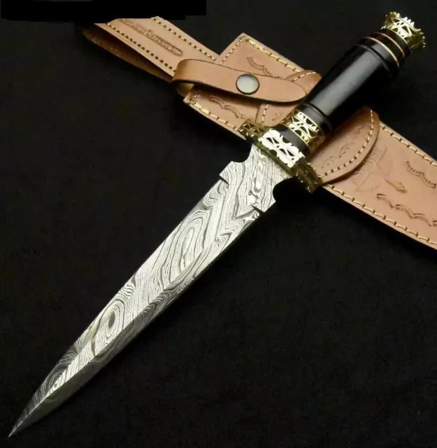 custome handmade damascus steel 13.5" dagger knife handle resin with brass clip