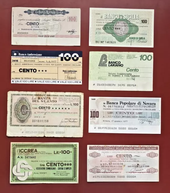 8 Mini Assegni da 100 Lire del 1977 (Lotto 3)