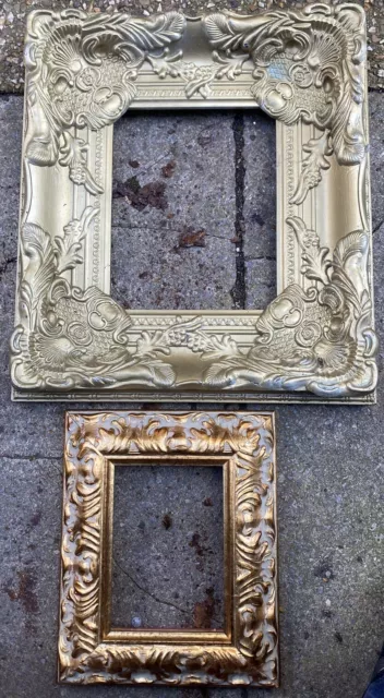 2 Antique Aged Victorian Style Baroque Gold Gilt Ornate Picture Frame Plaster