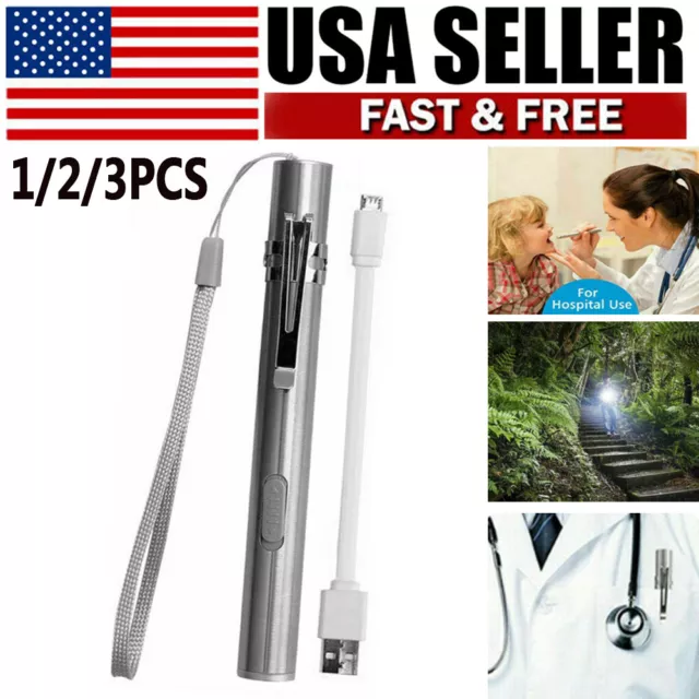 5" LED USB Rechargeable Mini Tactical Flashlight Stainless Steel Torch Pen Light