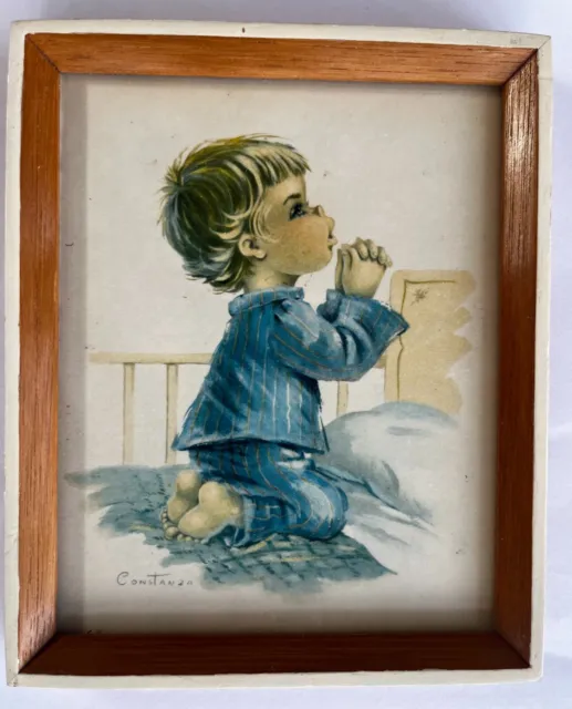 Vintage Constanza picture print small boy praying from the 1960's.