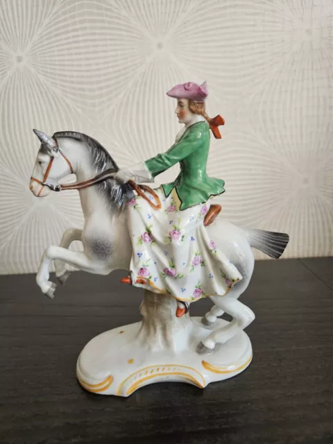 RRR RARE AntiqueVintage Sitzendorf Dresden Lady Horse Porcelain Figurine Germany