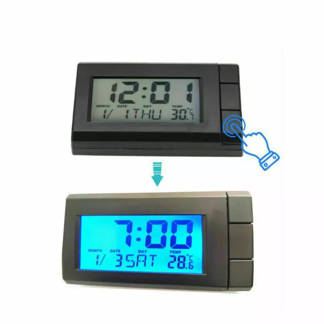 Mini Car Auto Thermometer Digital LCD Time Table Clock W/ Backlight Small UK