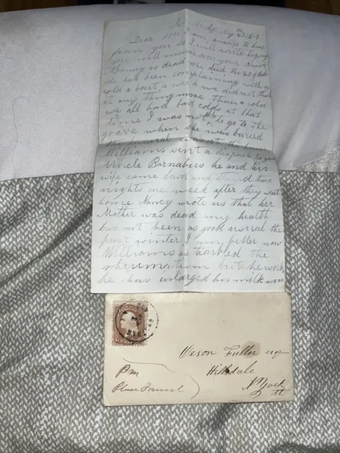 Antique 1869 Letter to Hillsdale NY: aunt’s death from a cold - Fuller Genealogy
