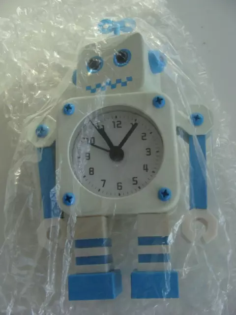 NIP Diskary Robot Alarm Clock Moveable Arms Blue White