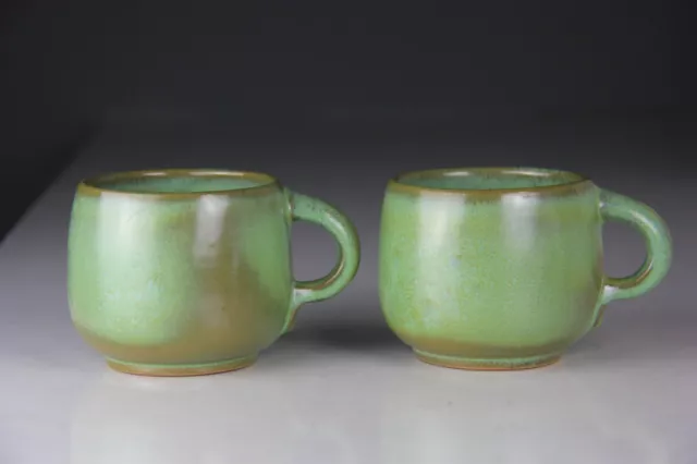 Pair of Vintage Frankoma 4C Prairie Green Coffee Cups