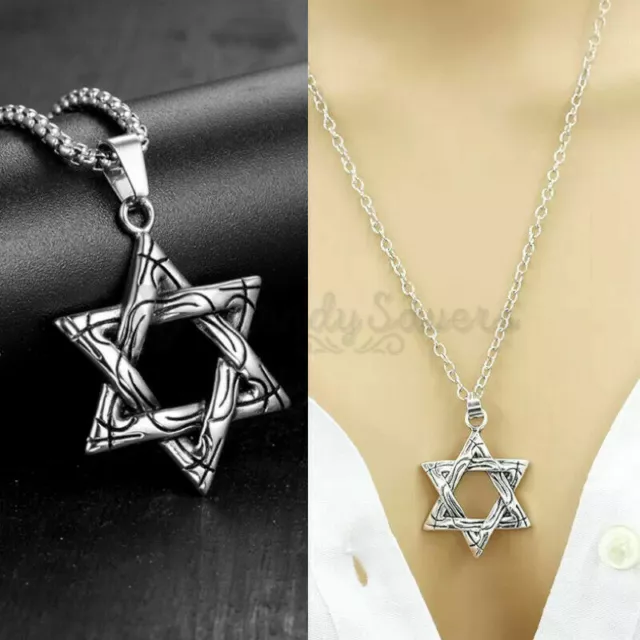 316L Stainless Steel Magen Star Of David Pendant Israel Chain Statement Necklace