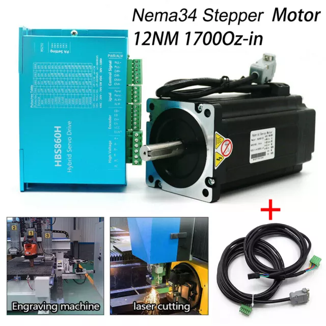 NEMA34 12Nm Closed Loop Stepper Motor Hybrid Servo Driver Kit CNC Engraving