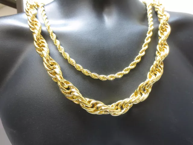 14Kt Gold Plated  7Mm To 16Mm Rope Chain  Necklace 24"-36"