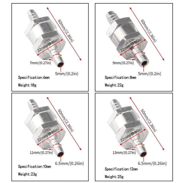 Clapet 4mm/6mm/8mm/ 10mm/12mm/14mm/ 16mm Alliage D'Aluminium Universel