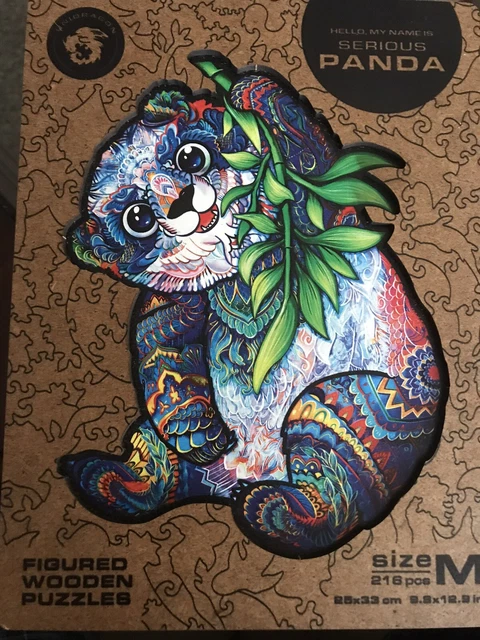 Jigsaw Puzzle 216 Pieces Wooden Figured Russian Built Serious Panda Design
