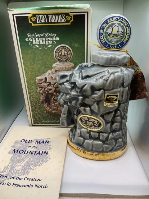 Vintage Old Man In The Mountain Ezra Brooks Decanter New Hampshire With Box HTF