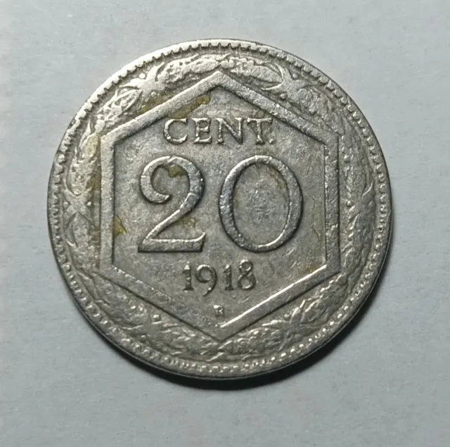 20 Centesimi Esagono 1918 Bordo Rigato - Vittorio Emanuele Iii