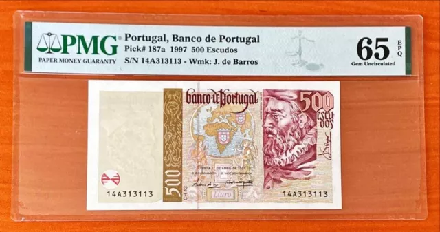Portugal 500 Escudos 1997 Pick#187a PMG 65 EPQ Gem UNC