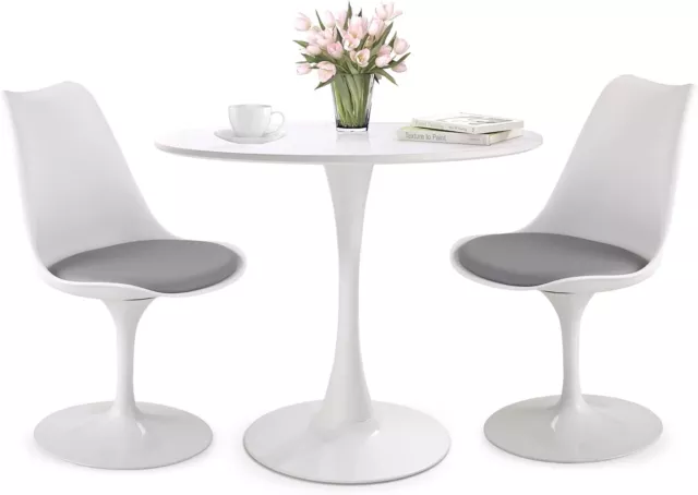JAXSUNNY 31.5" White Tulip Round Dining Table and Chair Set Mid Century Style