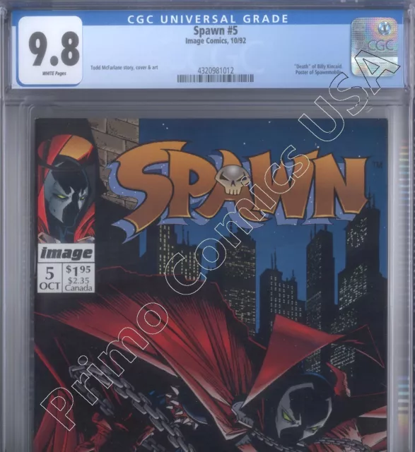 PRIMO:  SPAWN #5 1992 McFarlane Billy Death Image comics CGC 9.8 NM/MT