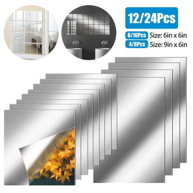 MIRROR TILE REFLECTIVE Wall Stickers Self Adhesive Film Paper Kitchen