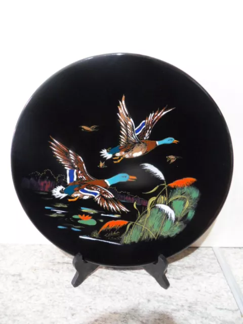 Plat assiette faience emaillée Longwy l'envol des colverts canard chasse VALENTI