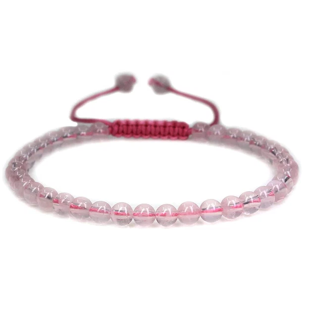 Natural Healing Crystal 4mm Braided Rope Stone Bead Bracelet Adjustable Jewelry