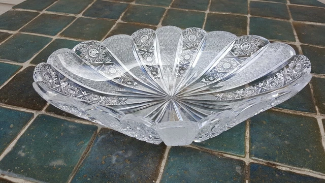 Vtg American Brilliant Cut Glass Crystal Serving Dish Very Fine Cut Intricate