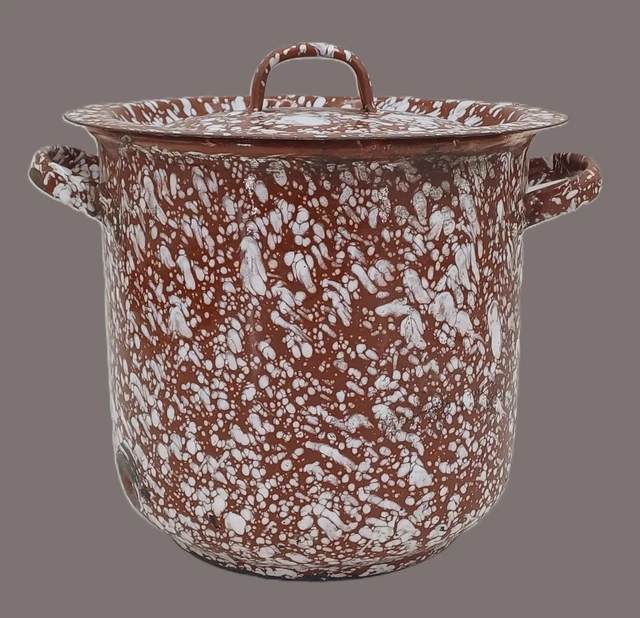 marmite haute traiteur en émail rouge blanc points Casserole à soupe