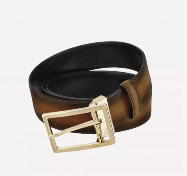S.T. Dupont Atelier Brown Leather Belt, Gold Plated Buckle, 7650200, 35mm, NIB