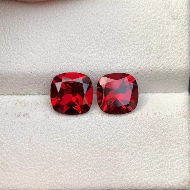 Natural Rhodolite Garnets, Vivid Red Cushion Cut Loose Gemstones Pair, 3.10 Ct