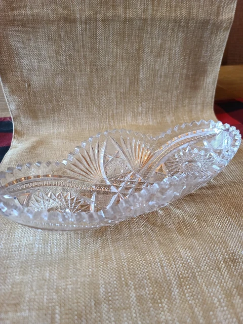 Vintage American Brilliant Cut Pressed Glass Relish Bowl Or Serving Dish