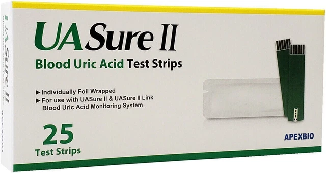 UASure II Uric Acid Test Strips. UA Sure. Box of 25 - EXP 07/2025