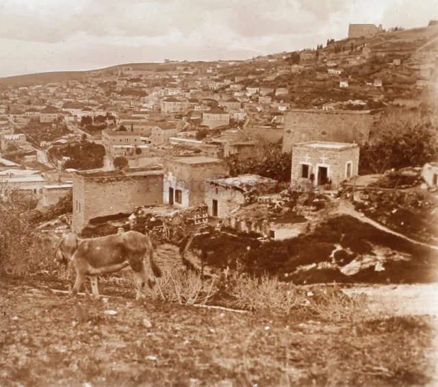 Nazareth Vista Generale Galilea c1920 Foto Placca Da Lente Stereo Vintage V42n