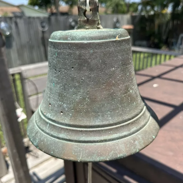 Large Heavy Antique Hanging Wall Mount Bronze Brass Bell Farm Church Ship