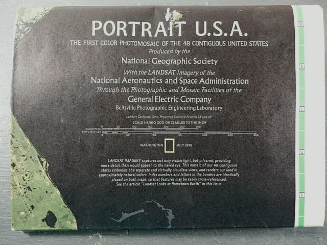 Vintage National Geographic Portrait USA Map Photomosaic of 48 States July 1976